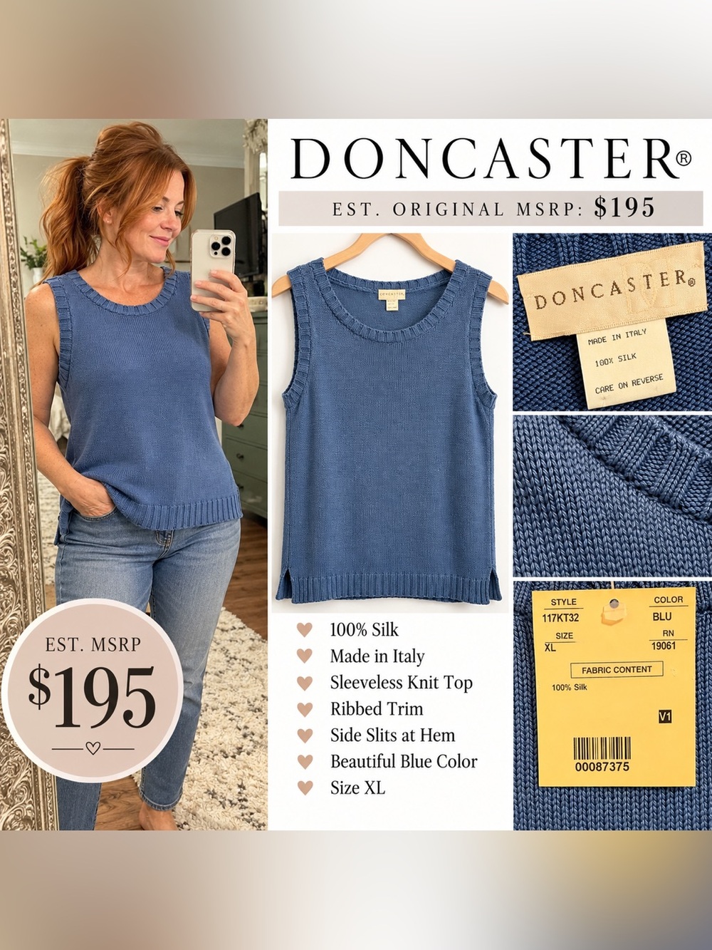 Doncaster Blue Silk Sleeveless Knit Tank